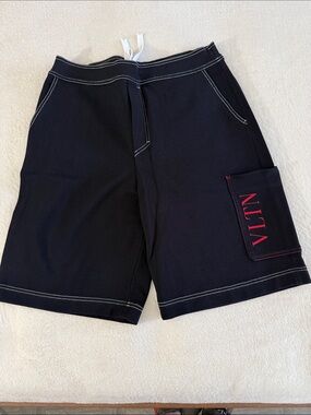 Valentino Garavani Black Cargo Shorts with Red VLTN Patch